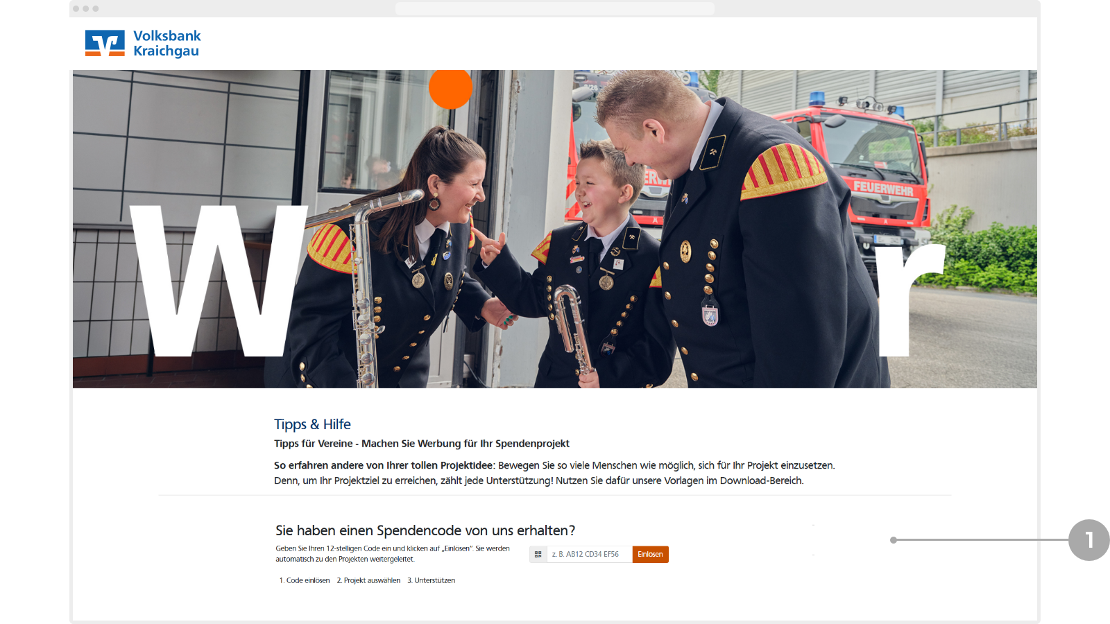 Abbildung: Eingabefeld für den Code auf der Startseite mit 'Einlösen'-Button.